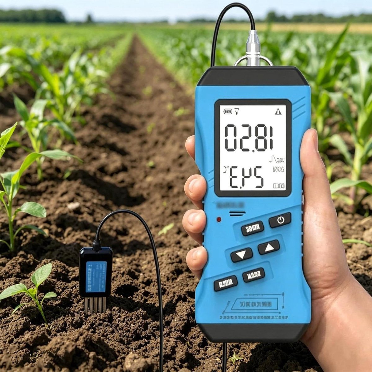 7-In-1 Bodemmeter, Digitale Bodemtestkit voor Ph/zonlicht/vruchtbaarheid/bodem- en Luchttemperatuur, Tester voor de Groeiomgeving met Groot Lcd-Scherm voor Landbouw, Tuin en Gazon