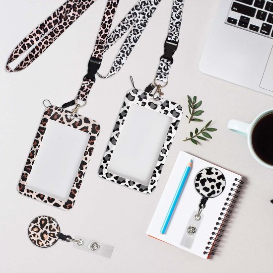 Stijlvolle Leopard ID Kaart Houder met Retractable Badge Reel en Afneembare Lanyard, Ideaal voor Werknemers, Verpleegkundigen en Studenten — afbeelding 4