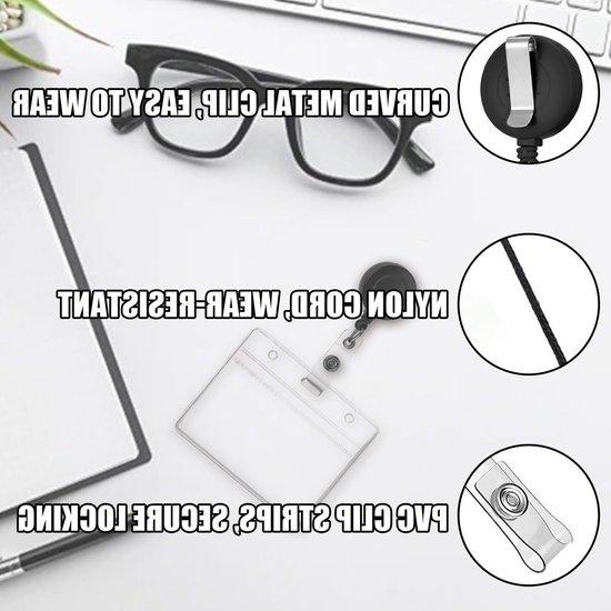 15 Stuks Uittrekbare Badgehouder, Verlengbare Lanyard, Stevige Badge Reel voor ID Kaarten, Sleutels en Werkgebruik — afbeelding 2