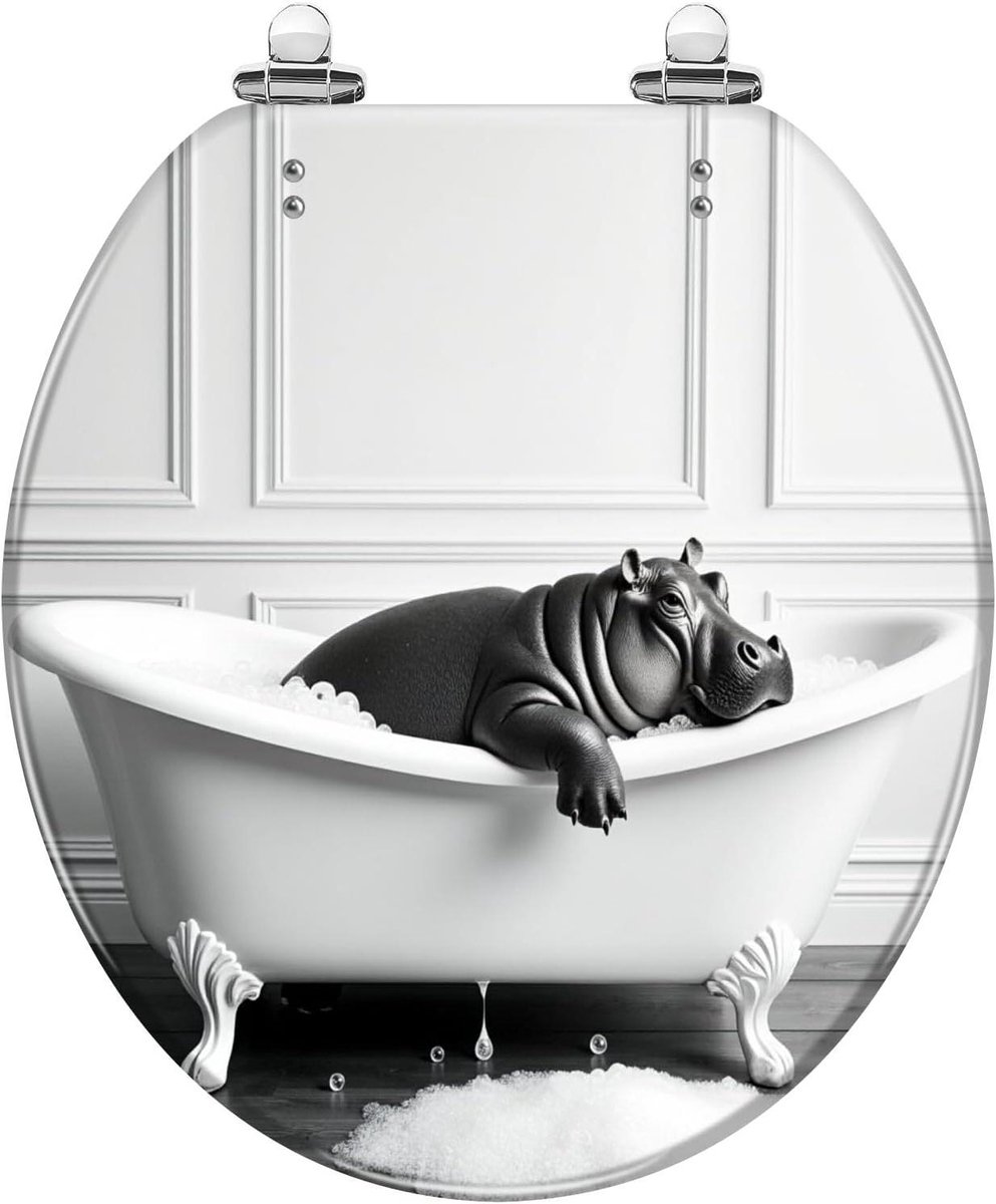 Decoratieve WC-bril - Kunsthars Zitting - Badkamer Upgrade - Zacht Sluitend Scharnier - Universele Pasvorm - Nijlpaard Patroon
