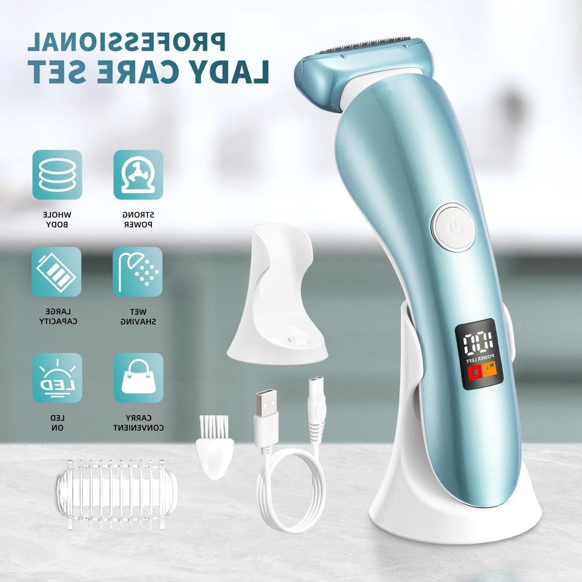 Elektrisch scheerapparaat - Dames ontharingsapparaat - Gladde huid - 3-in-1 functie - USB Oplaadbaar - Blauw