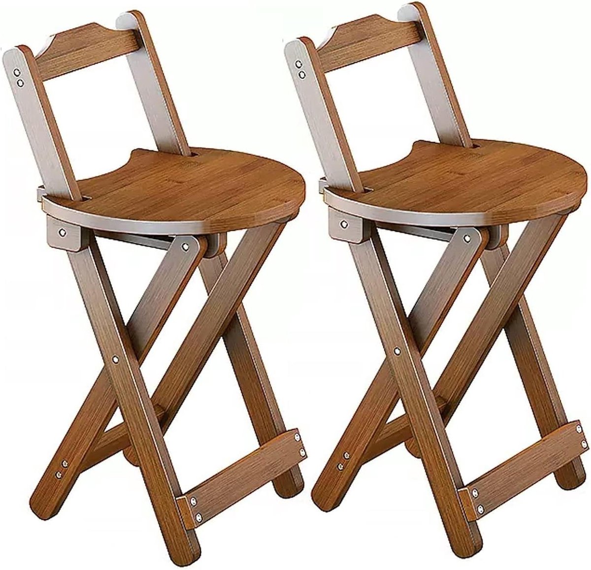 Inklapbare barkruk - Houten keukenstoel - Ontbijten aan bar - Met rugleuning - 45cm - Bruin