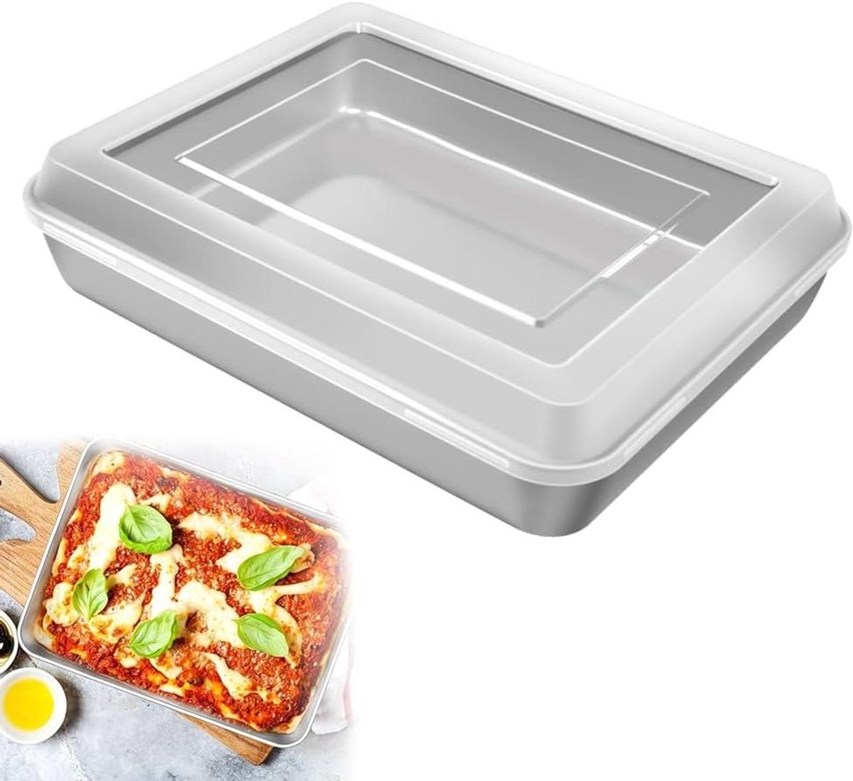 Bakplaat met deksel - Ovenschaal - Bakken en bewaren - Inclusief deksel - 34 cm - Grijs