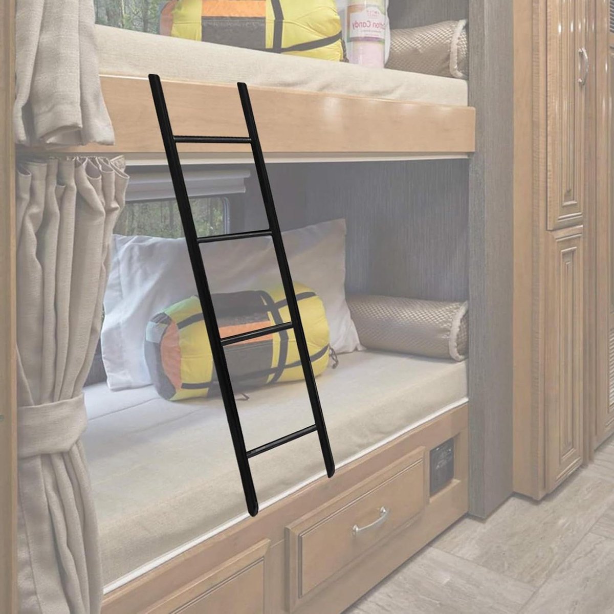 Stapelbed Ladder - Hoogslaper Klimrek - Veilig Slapen - Stevige Haken - 4 Treden - Zwart