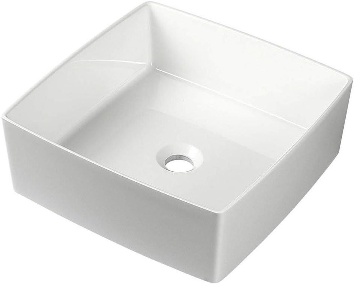 Wastafel wasschaal - Opzetwastafel wasbak - Badkamer inrichten - Gegoten marmer materiaal - 40x40 cm - Wit