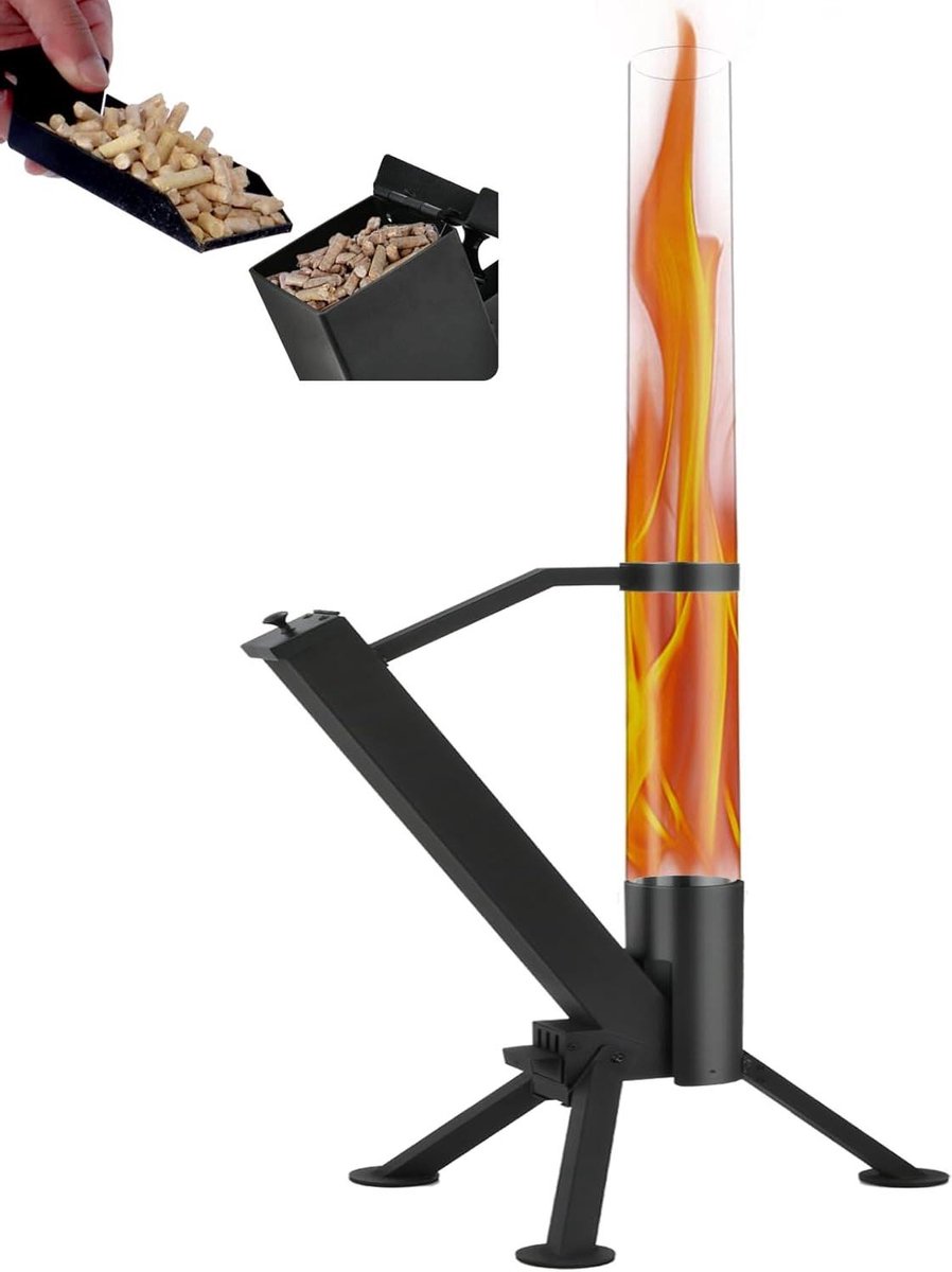 Buitenverwarmer - Terraskachel Pellet - Terras Verwarmen - Glazen Buis Ontwerp - 48.000 BTU - Mat Zwart