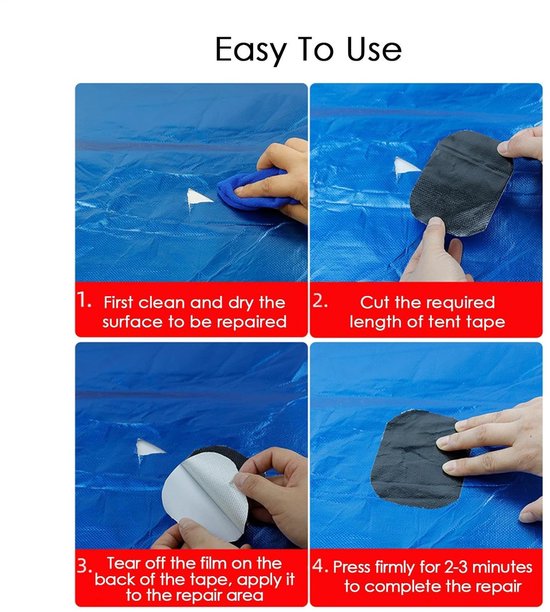 Luifel Reparatietape - Waterdicht Doek - Buiten Repareren - UV- en Hittebescherming - 10 cm x 10m - Zwart van Merkloos — afbeelding 4