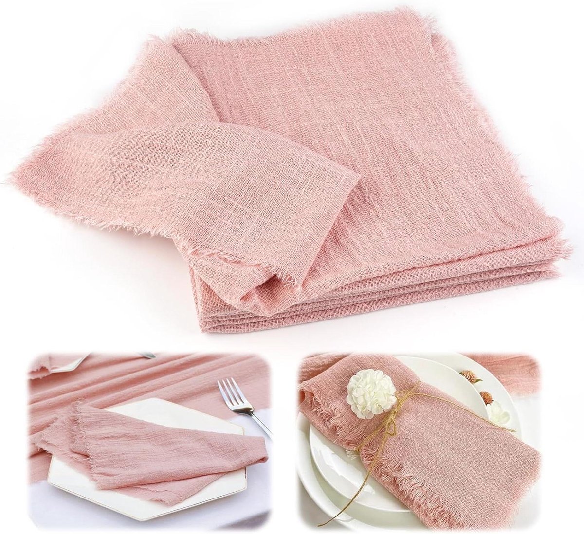 Stoffen Servetten - Herbruikbare Doeken - Tafeldecoratie - Met Franjes - 42 x 42 cm - Roze