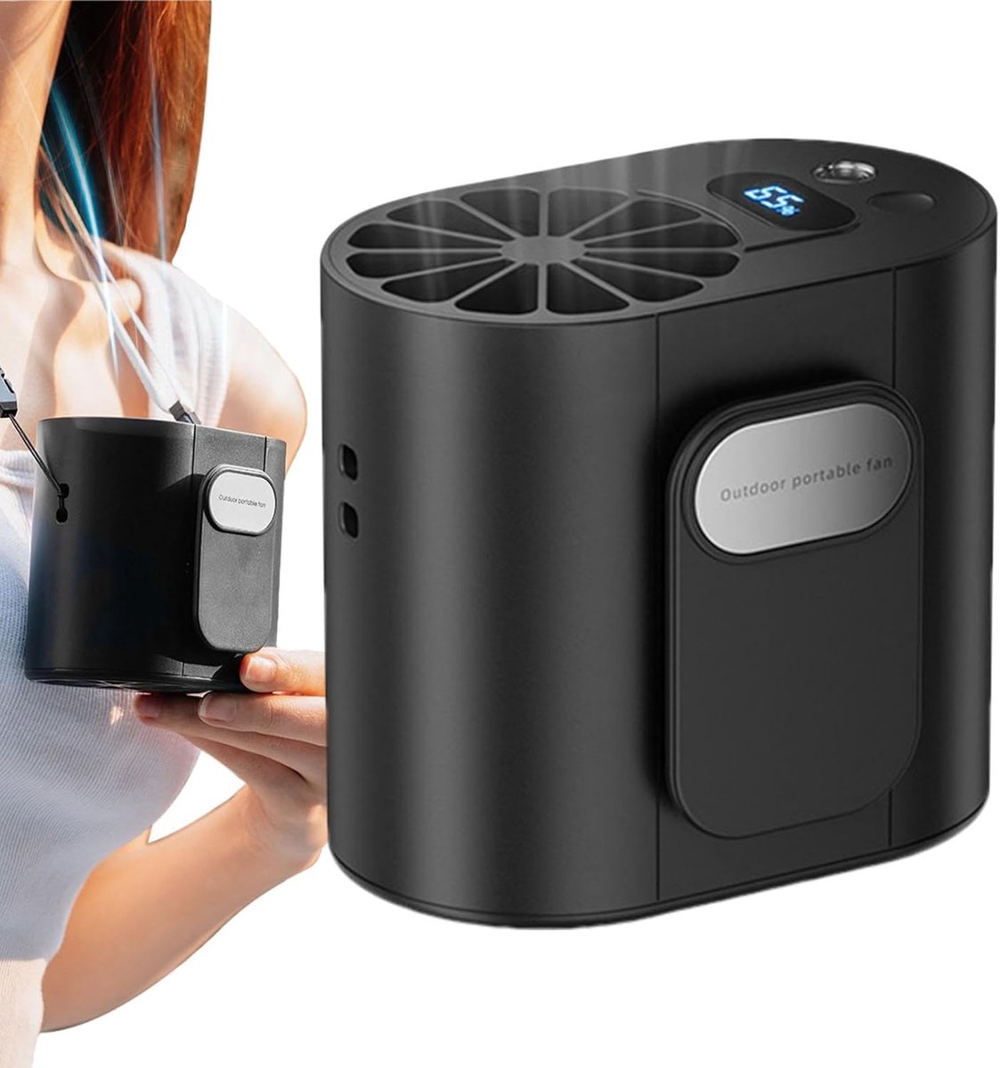 VHV - Tailleventilator met riemclip - 4000mAh USB oplaadbaar, 3 snelheden, zwart model voor jas, werk, camping en buiten