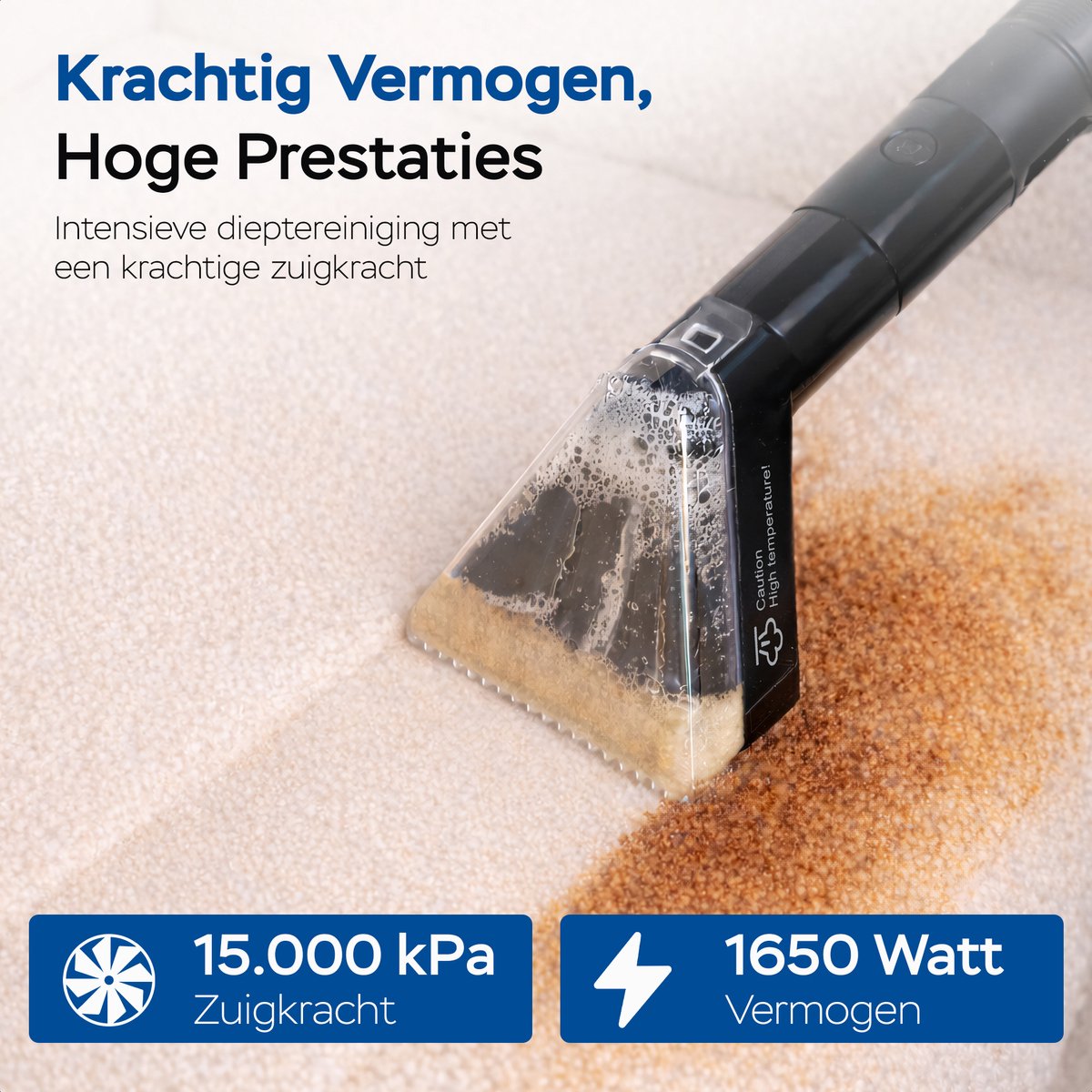 Qclean® Tapijtreiniger PRO - 4-in-1 Vlekkenreiniger Met Stoomfunctie - Zelfreinigend - Tapijtreiniger Stofzuiger- Zetelreiniger Stoomreiniger- Bank reiniger- Reinigingsmachine- Matrasreiniger - Waterstofzuiger - Incl. Schoonmaakmiddel — afbeelding 3