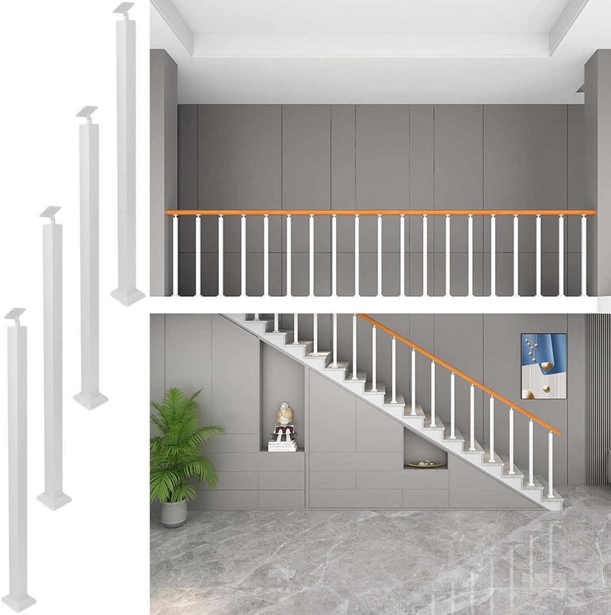 Balustradepalen - Trapleuning steunen - Veiligheid verhogen - Verstelbare hoekbeugel - 4 stuks - Wit