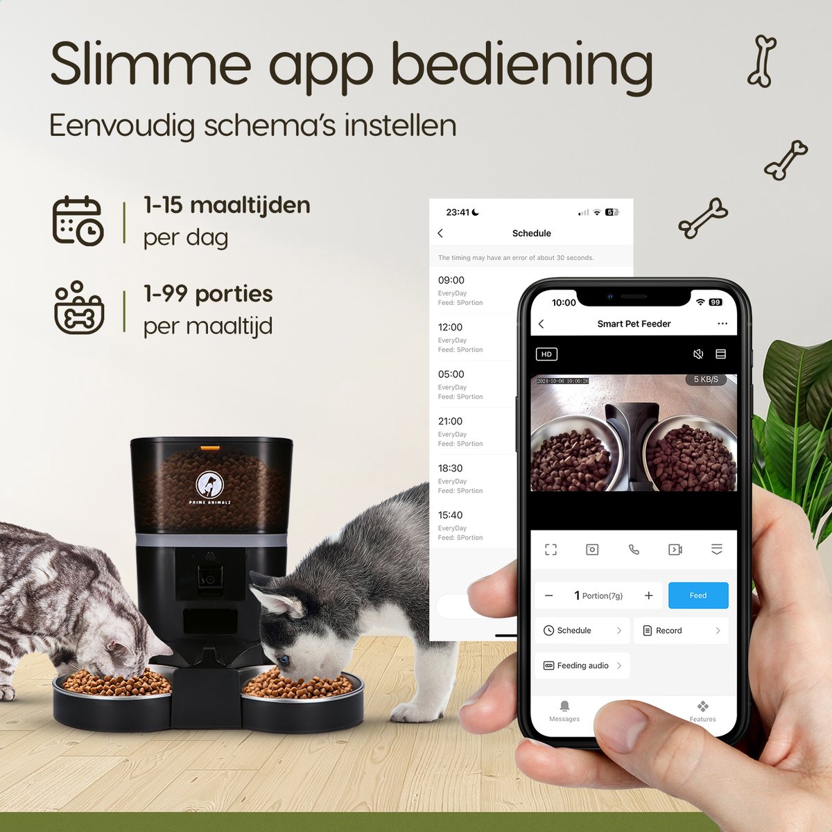Automatische Voerbak dubbel Standaard 4L – Kat en Hond – Voerautomaat met Camera – Full HD 1080P Night Vision – Two-Way Audio – 4L Voerdispenser – Hondenvoerbak – App-bediening – Voerschema Instellen – Prime AnimalZ – Zwart thumbnail 8