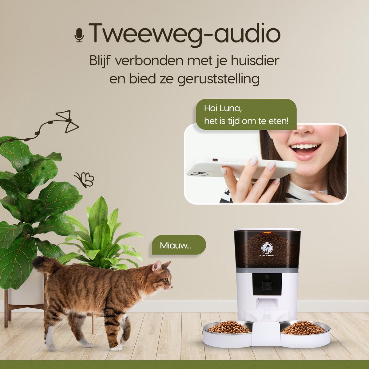 Automatische Voerbak dubbel 4L – Kat en Hond – 2-in-1 Voerautomaat met Camera – Full HD 1080P – Two-Way Audio – Dubbele Voederbak – App-bediening – Voerschema Instellen – Kattenvoerbak Automatisch – Smart Pet Feeder – Prime AnimalZ – Wit thumbnail 5