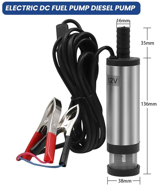 VT Goods - Dieselpomp - Elektrische brandstofoverdrachtspomp - Zilver - Oliepomp - Dompelpomp voor auto, caravan, boot van Merkloos — afbeelding 3