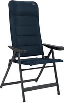 Donkerblauwe Crespo standenstoel met zwart frame en armleuningen.