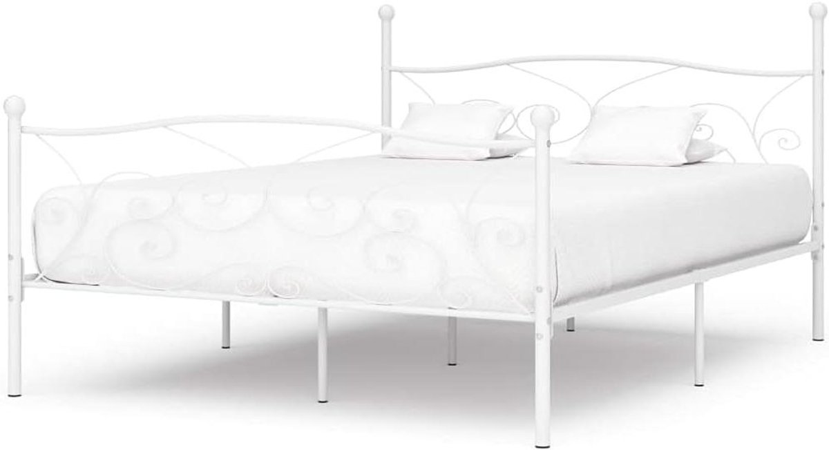 Bedframe met lattenbodem - Dubbel bedframe - Slaapkamer inrichten - Stevig metalen frame - 200 x 200 cm - Wit