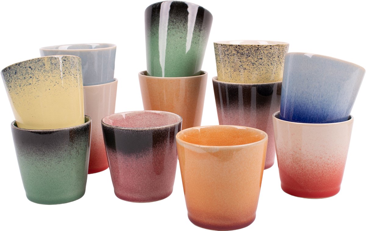 Kade 171 - Fire koffiemok - Aardewerk koffiekopjes - 200ML en 310ML - set van 12 kopjes