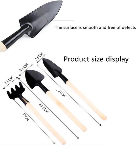 Mini Tuingereedschap Set - Schep Hark Spade - Kinderen Helpen Planten - Houten Handvatten - 3 Stuks - Zwart van MINI — afbeelding 5