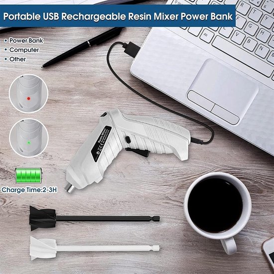 Navulbare Epoxy Mixer - Hars Roerder - Ambachten Maken - USB Oplaadbaar - 2 Stuks - Wit — afbeelding 2