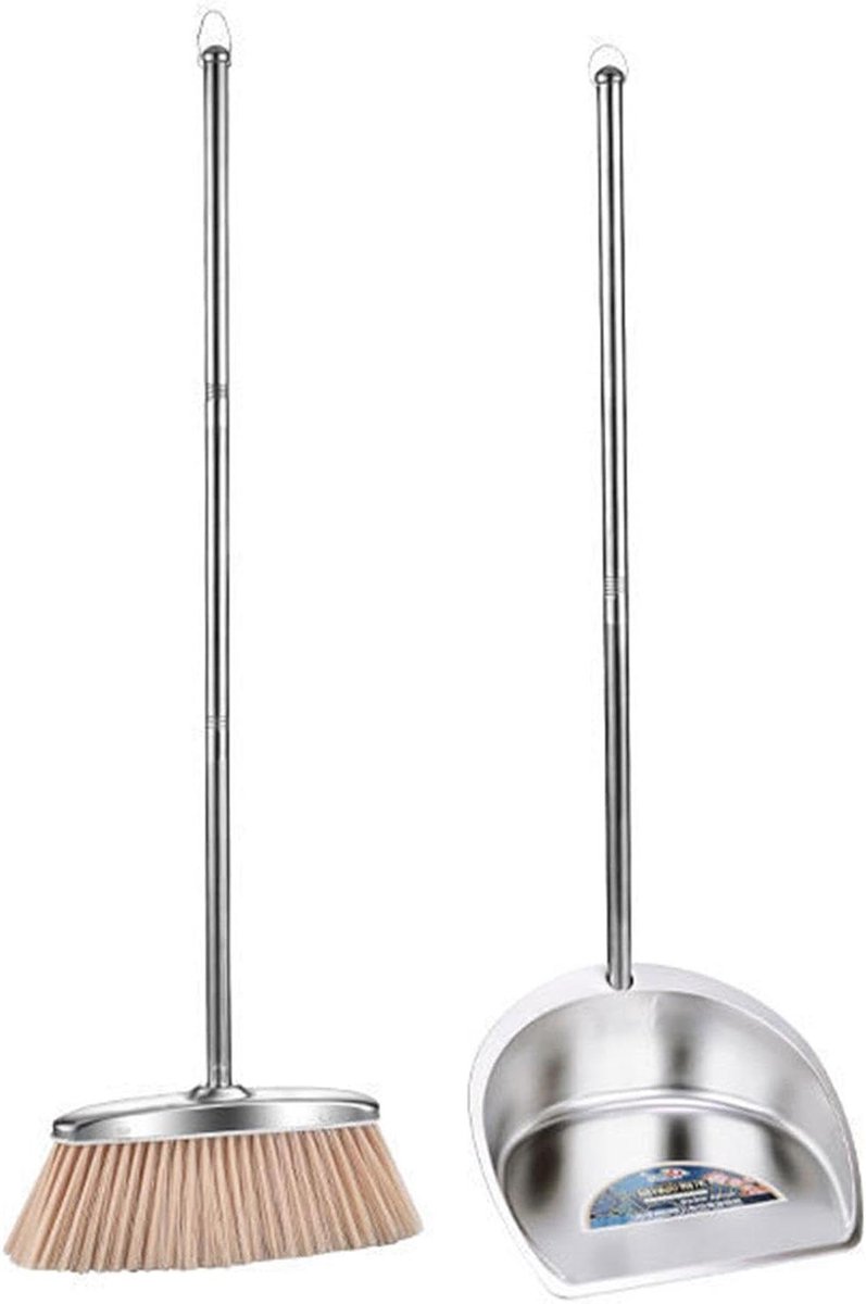 Bezem met Stoffer - Stoffer en Blik - Binnen Veegwerk - Roestvrijstalen Stoffer - 35.4 Inch Steel - Zilver