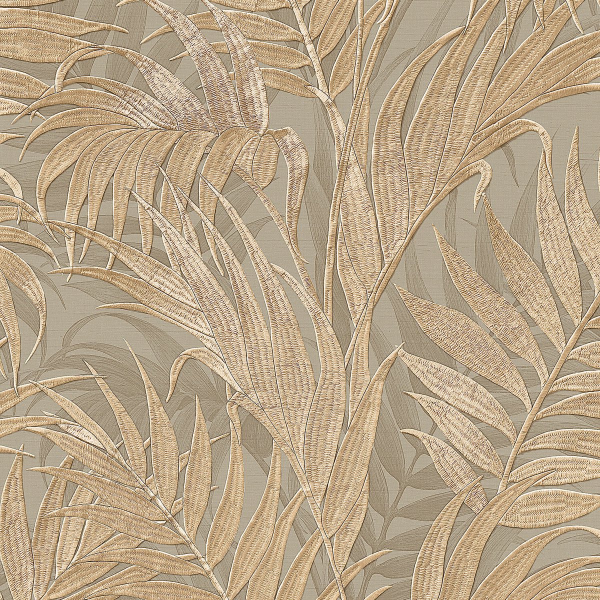 Natuur behang Profhome GR322105-DI vliesbehang hardvinyl warmdruk in reliëf gestempeld met bloemmotief glinsterend olijf goud parelmoer-grijs taupe 5,33 m2