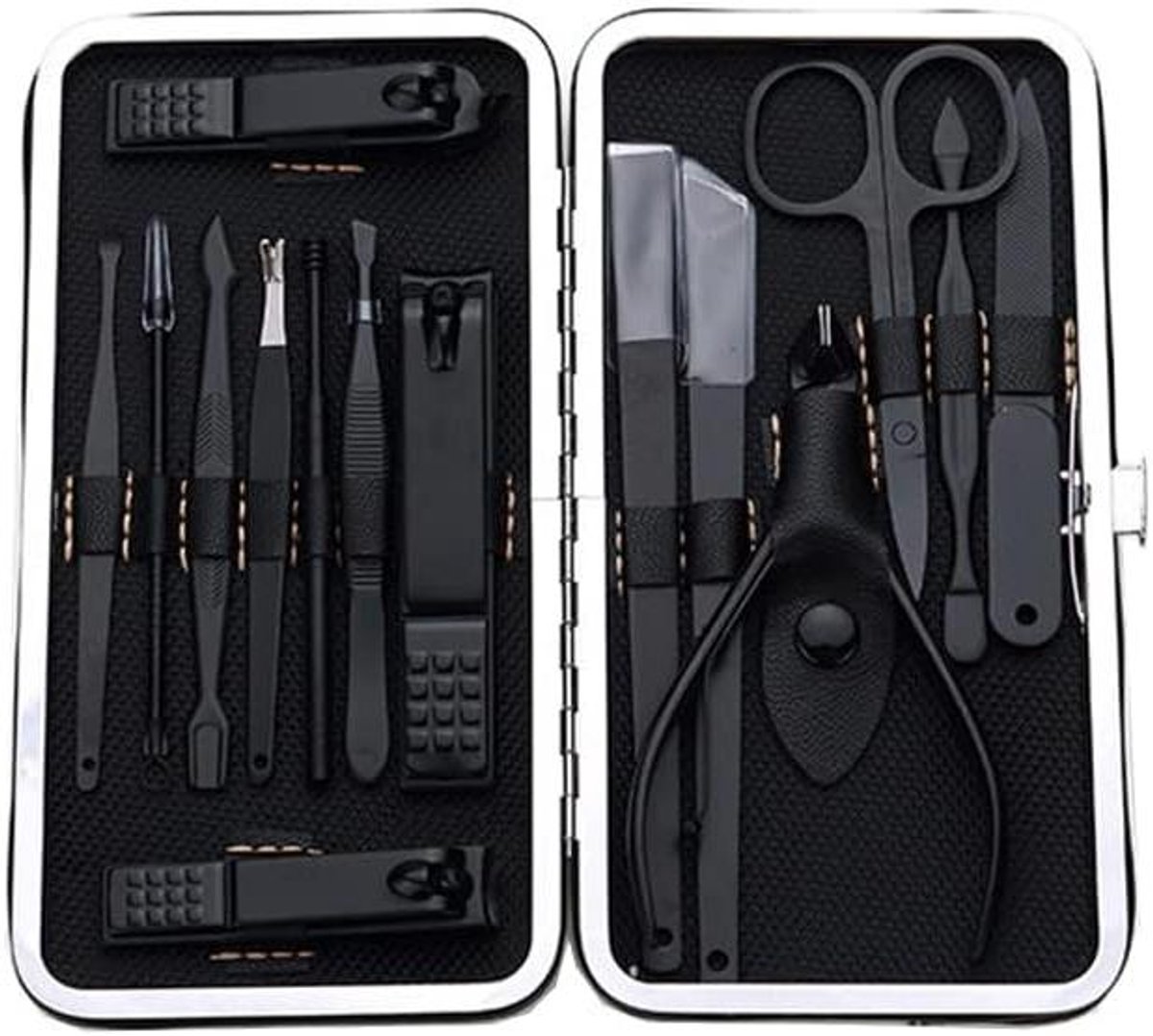 Manicure Set - Nagelverzorging Kit - Persoonlijke Verzorging - 15 Delig RVS - 15.4 x 8 x 1.5 cm - Zwart