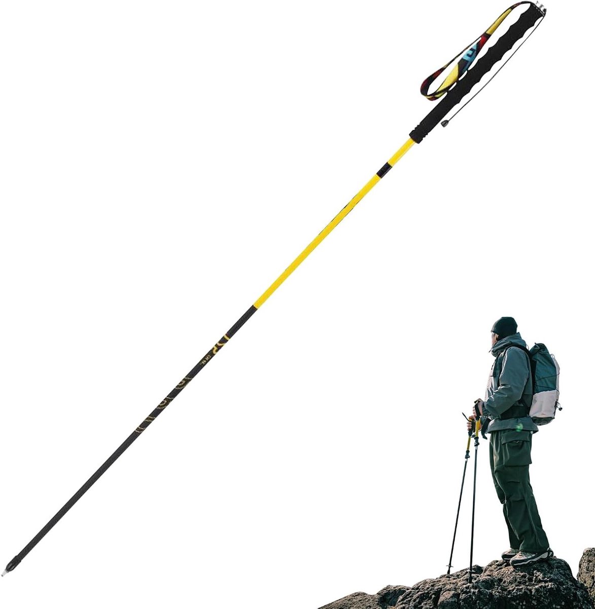 Wandelstokken - Trekstokken Klimstokken - Outdoor Wandelen - Lichtgewicht Koolstofvezel - Intrekbaar 125cm - Geel