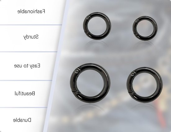 16 Stuks Karabijnhaken van Zinklegering, Ideaal voor Sleutelringen, Tassenaccessoires en Veersplitringen (Zwart, Rond) van Merkloos — afbeelding 3