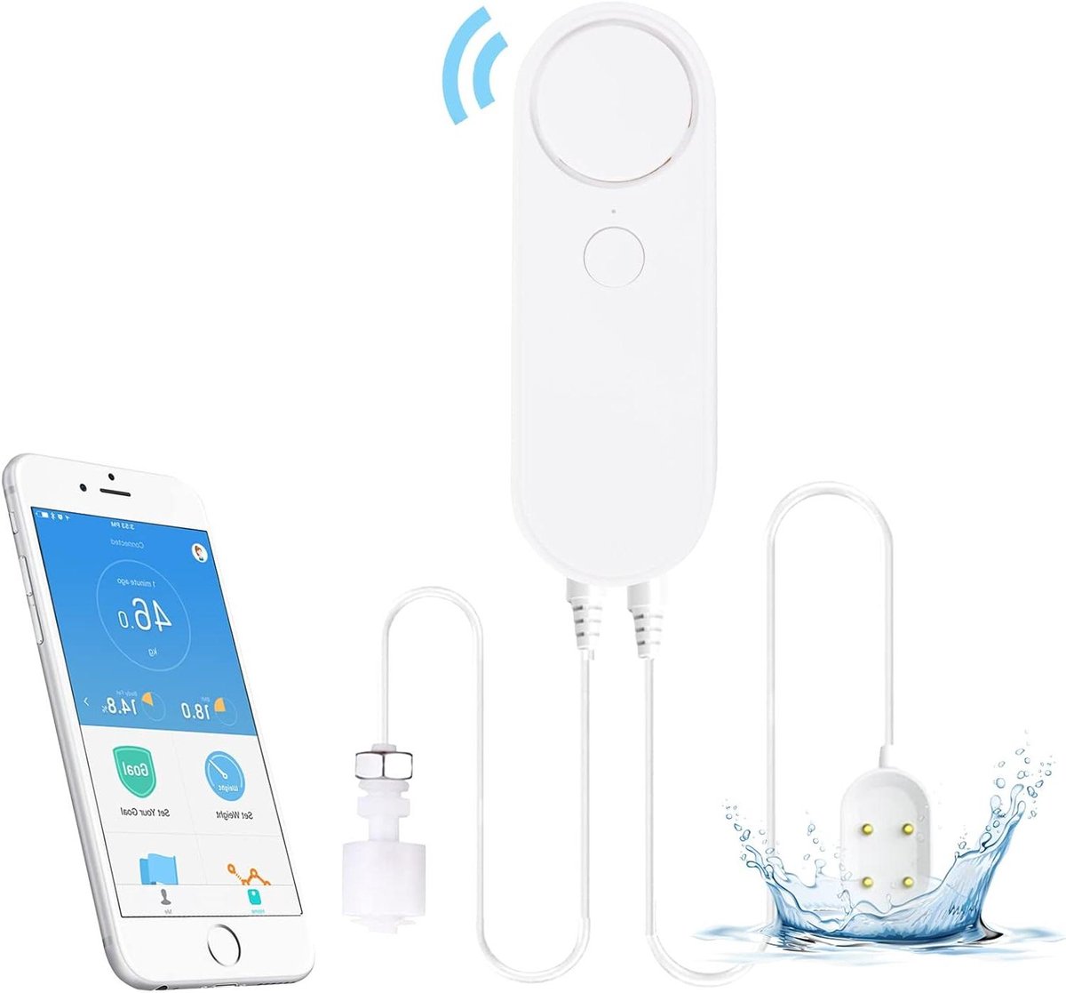 Waterlekdetector - Watermelder - Waterschade Voorkomen - Wifi Connectie - 90 dB Alarm - Wit