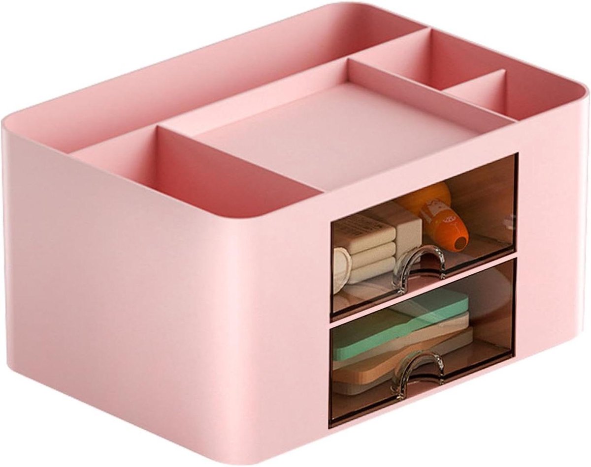 Bureau Opbergbox - Lade Organizer - Bureau Ordenen - Transparante Laden - 10x14x10 cm - Roze