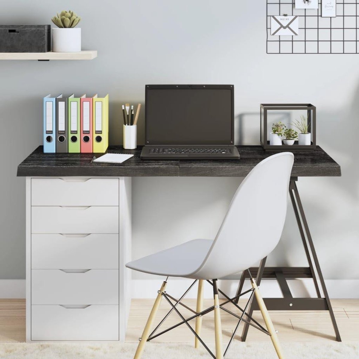 Tafelblad massief eiken - Keukenblad werkblad - Tafel opfrissen - Handgemaakt met levendige rand - 120 x 50 cm - Donkergrijs