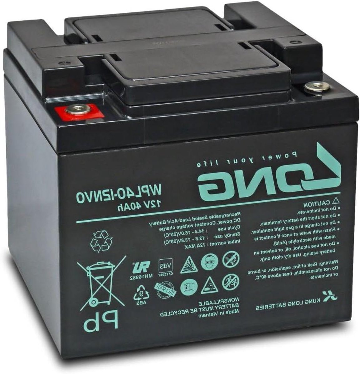 Oplaadbare Batterij - AGM Accu - Noodstroom Toepassingen - Onderhoudsvrij Ontwerp - 12V 40Ah - Zwart