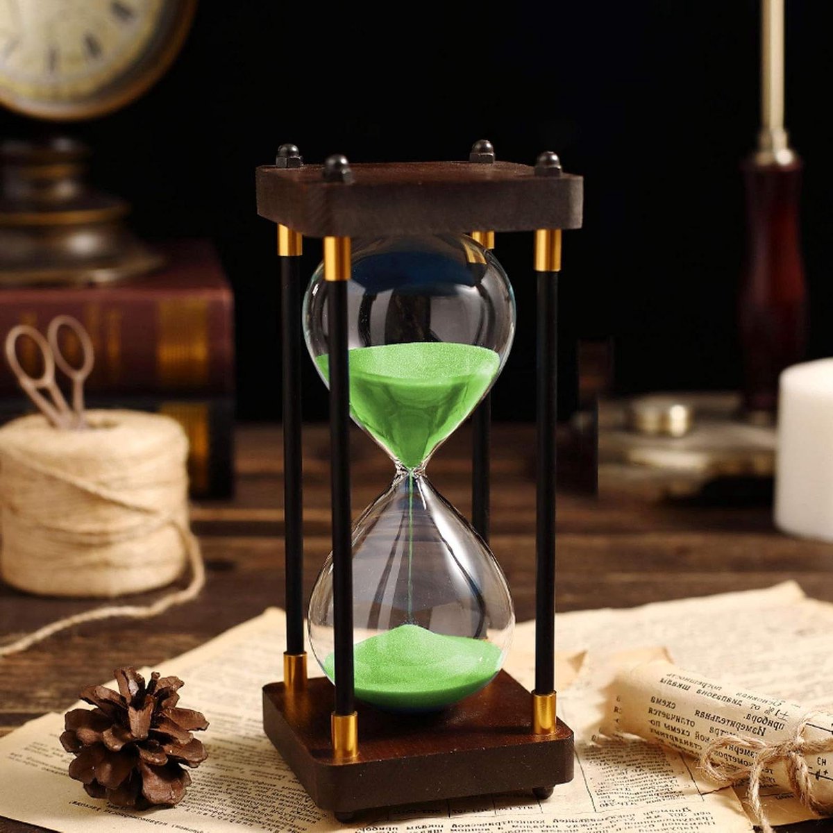 Zandloper Timer - Zandklok Decoratie - Koken en Spelletjes - Borosilicaatglas Ontwerp - Groot 60 Minuten - Groen Zand
