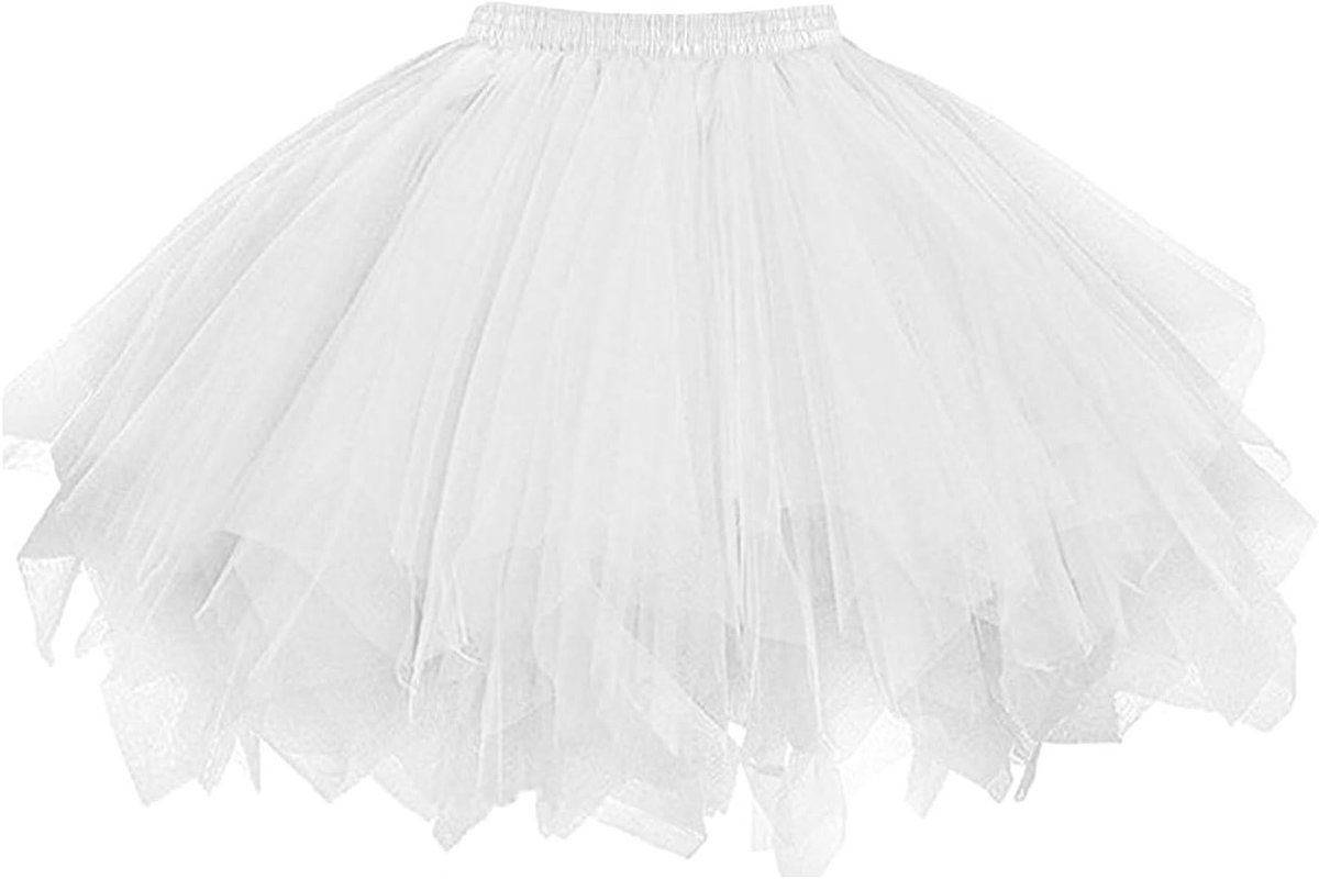 Korte Tulle Tutu Rok voor Dames - Vintage Ballet Rok voor Feest, Dans en Kostuum, Wit, Fluffy en Laagjes