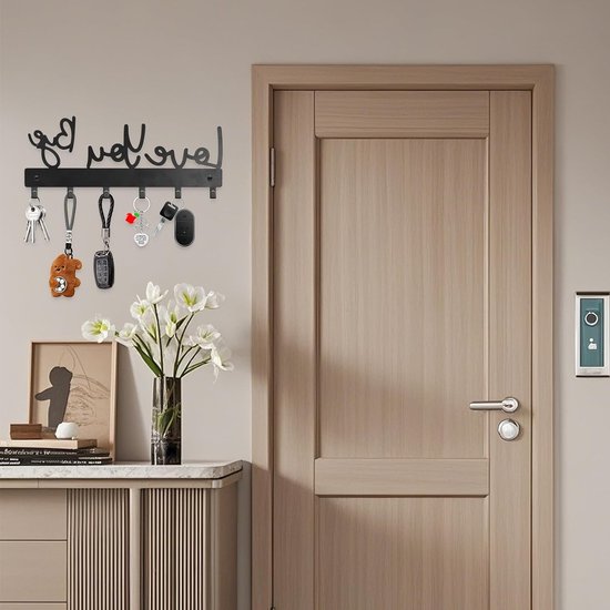Muurbeugel Sleutelhaken met 6 Haken - Sleutelorganizer voor Entree, Kantoor en Woonkamer, Inclusief Schroeven en Plastic Ankers (Zwart) van Merkloos — afbeelding 4