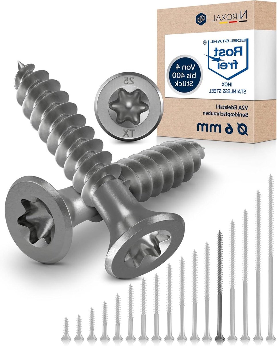 Houtschroeven Torx - RVS schroeven - Houtbouw projecten - Roestvrij staal V2A - 6x100mm 200 stuks - Zilverkleurig