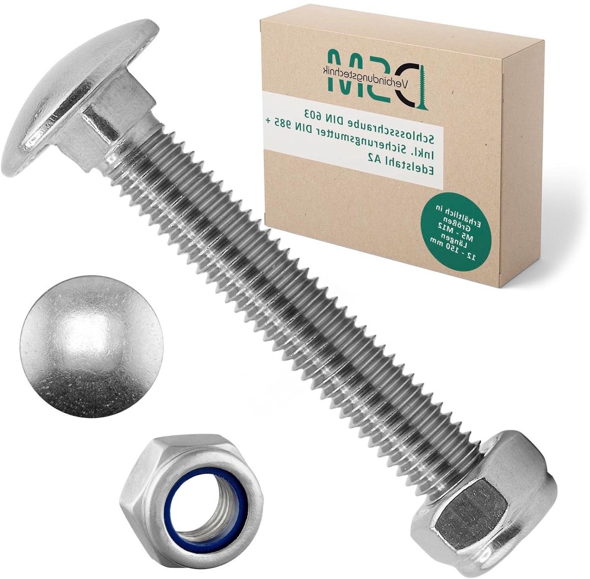 Slotschroeven met Borgmoeren - Boutenset Zelfborgende Moeren - Houtconstructies Bouwen - Roestvrij Staal A2/V2A - M10 x 45 mm - Zilverkleurig
