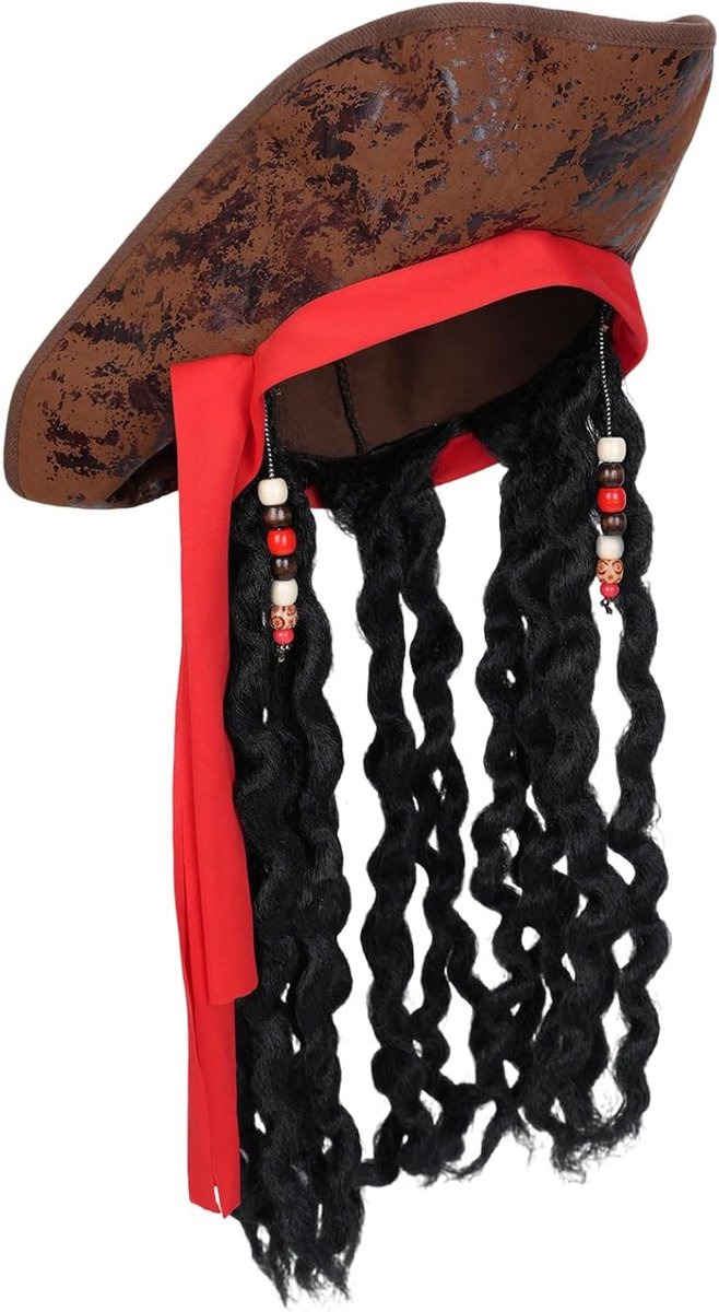 Piratenkapitein Kostuum met Deluxe Tricorn Hoed, Dreadlocks en Beads voor Halloween, Cosplay en Verkleedfeest Accessoires