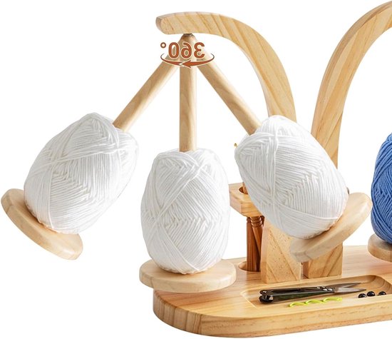 Multifunctionele houten draadhouder voor breien, wolroller en telefoonhouder, ideaal voor breiaccessoires en geschenken, houtkleur van Merkloos — afbeelding 3