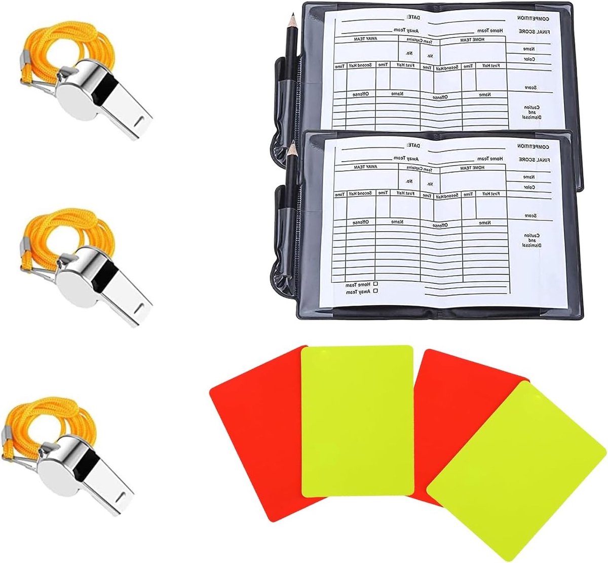 Complete Referee Set met Gele en Rode Kaarten, Fluit en Tasje voor Voetbalwedstrijden, Ideaal voor Scheidsrechters en Sportevenementen