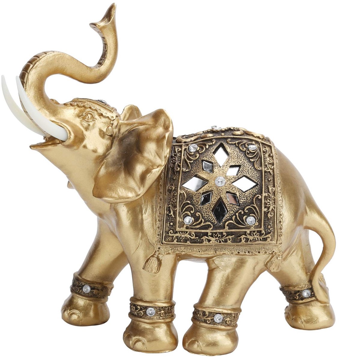 ONF3 - Olifant standbeeld - Decoratief olifantenbeeld - Gouden kunsthars ornament - 20 x 25 cm - Uniek interieuraccessoire - Geschikt voor woonk...