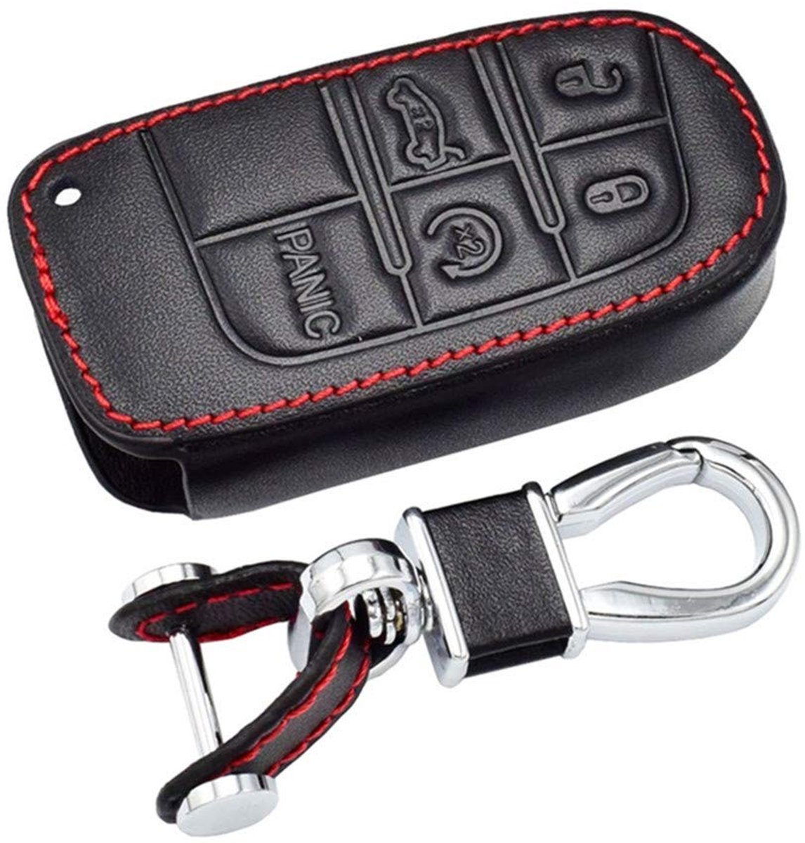 Dailygoody - Lederen Autosleutelhoesje - Bescherming Sleutels - Hoogwaardig Leer - 5 Knoppen - Geschikt voor Jeep en Chrysler - Perfecte Pasvorm