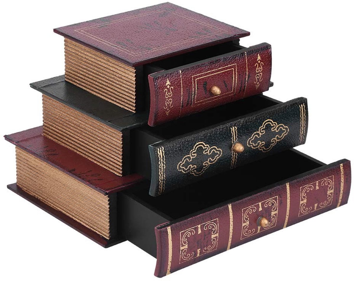 Dailygoody - Gekke Verkoop Buch Form Juwelendoos - Modieuze Opbergdoos - Drie Lades - Sieraden Organizer - Voor Dames - Helder