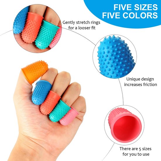 Set van 20 Herbruikbare Rubberen Vingerhoedjes voor Geld tellen, Sorteertaak en Sportgames - Dikke Beschermers in Verschillende Maten - Blauw, Oranje, Groen, Rood, Roze - XL van Merkloos — afbeelding 4