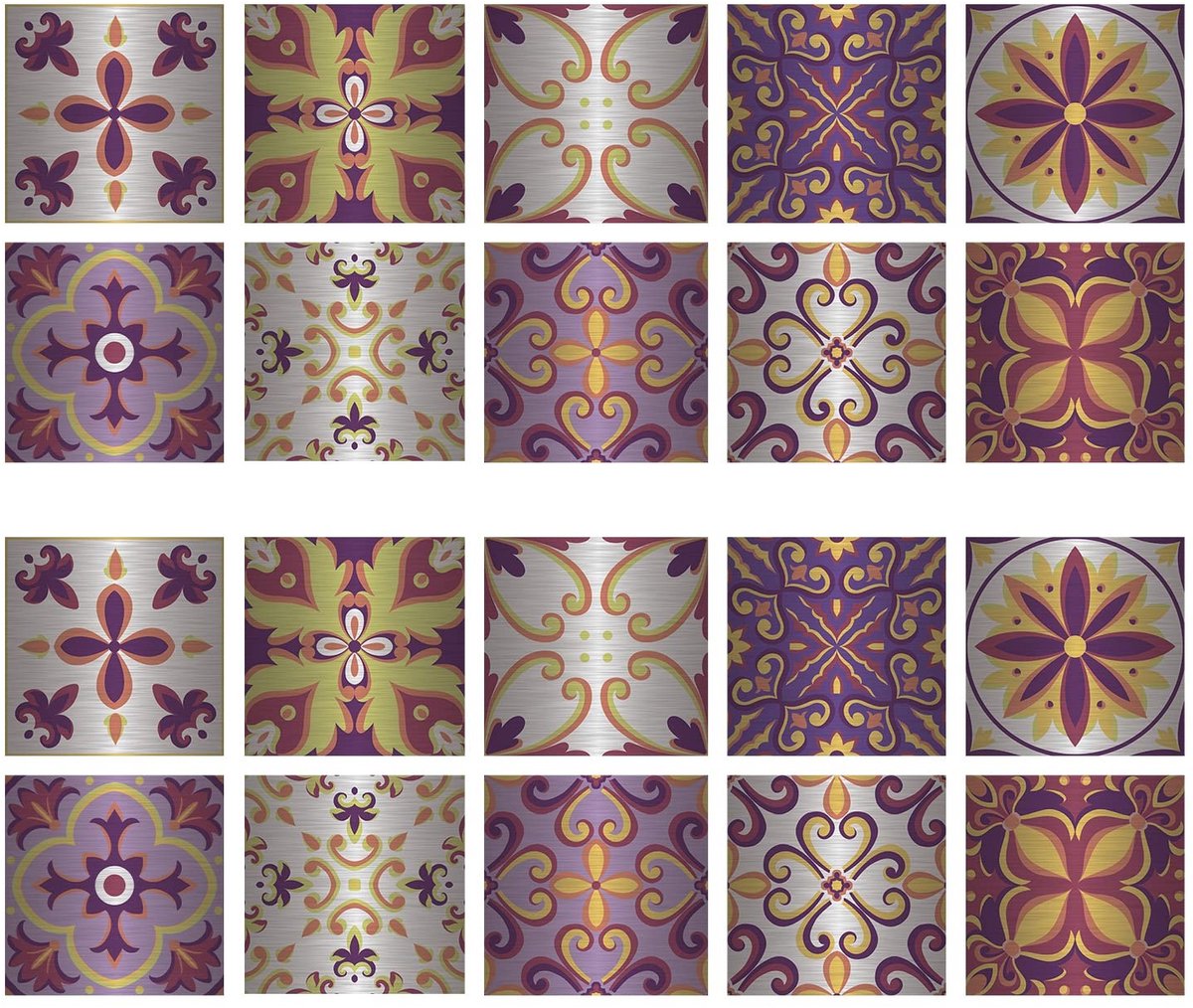 Dailygoody - Metaalachtige Tegel Stickers - Keuken Decoratie - Zelfklevend 15x15 cm - Zilver/Paarse Kleur - Badkamer Stickers - Makkelijk aan te breng