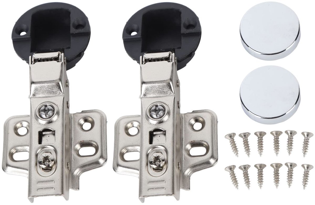 SnelShoppen - Glasdeurscharnier voor Kast RVS 35mm Cup Demping Buffer Half Gebogen 2 Sets - Stil Sluitend, Duurzaam en Kwalitatief