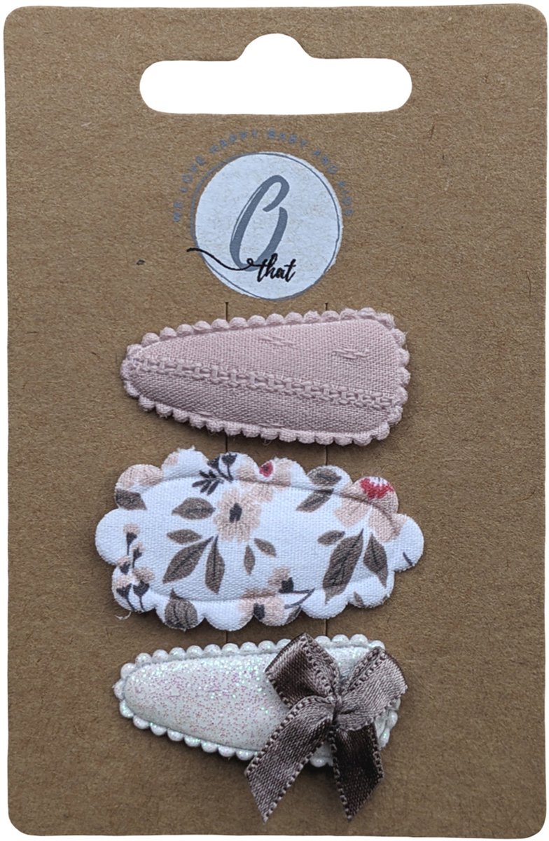 Ootje Kadootje Babyhaarclipjes - 3 Stuks - Schulpbloem/Glitter/Dusty Pink