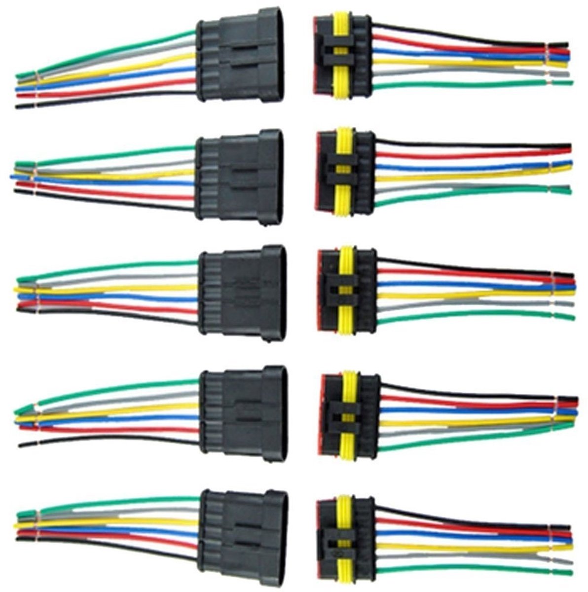 Dailygoody - Waterdichte Stekker Set - 6-Pins Stekker - Geschikt voor Auto en Motor - AWG Draad - Duurzaam en Betrouwbaar - 5 stuks - Zwart