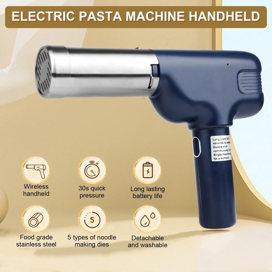 Dailygoody - Elektrische pastamachine - Handheld pastamaker - Draagbaar en oplaadbaar - Blauw - Spaghetti en fettuccine - Geschikt voor thuis - Kookpl. — afbeelding 4
