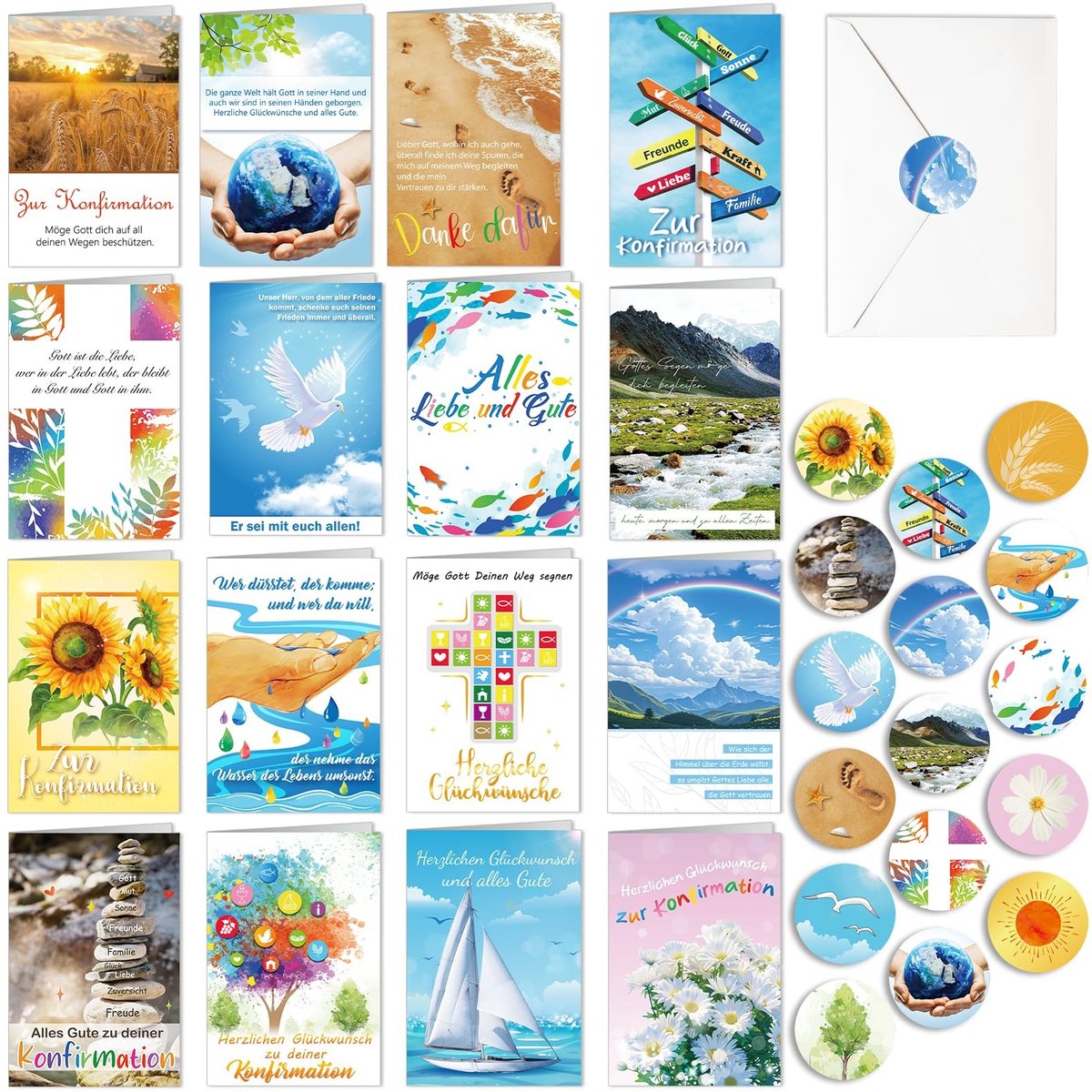 Allecto - Vouwkaarten - Groetekaarten - Met Enveloppen en Stickers - 16 Stuks - Bevestiging - Creatieve kaarten - Geschikt voor Feestdagen - Multic...
